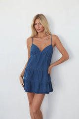 Evalee Tiered Denim Mini Dress