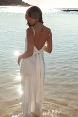 Ciao, Bella Tied Back Satin Maxi Dress Off White