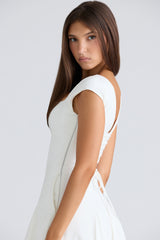 white square neck twill midi dress