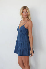 Evalee Tiered Denim Mini Dress